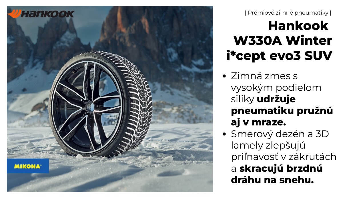 Detail zimného dezénu Hankook W330A Winter i*cept evo3 SUV so smerovým vzorom a hustými 3D lamelami pre silný záber a bezpečnú jazdu v zime.